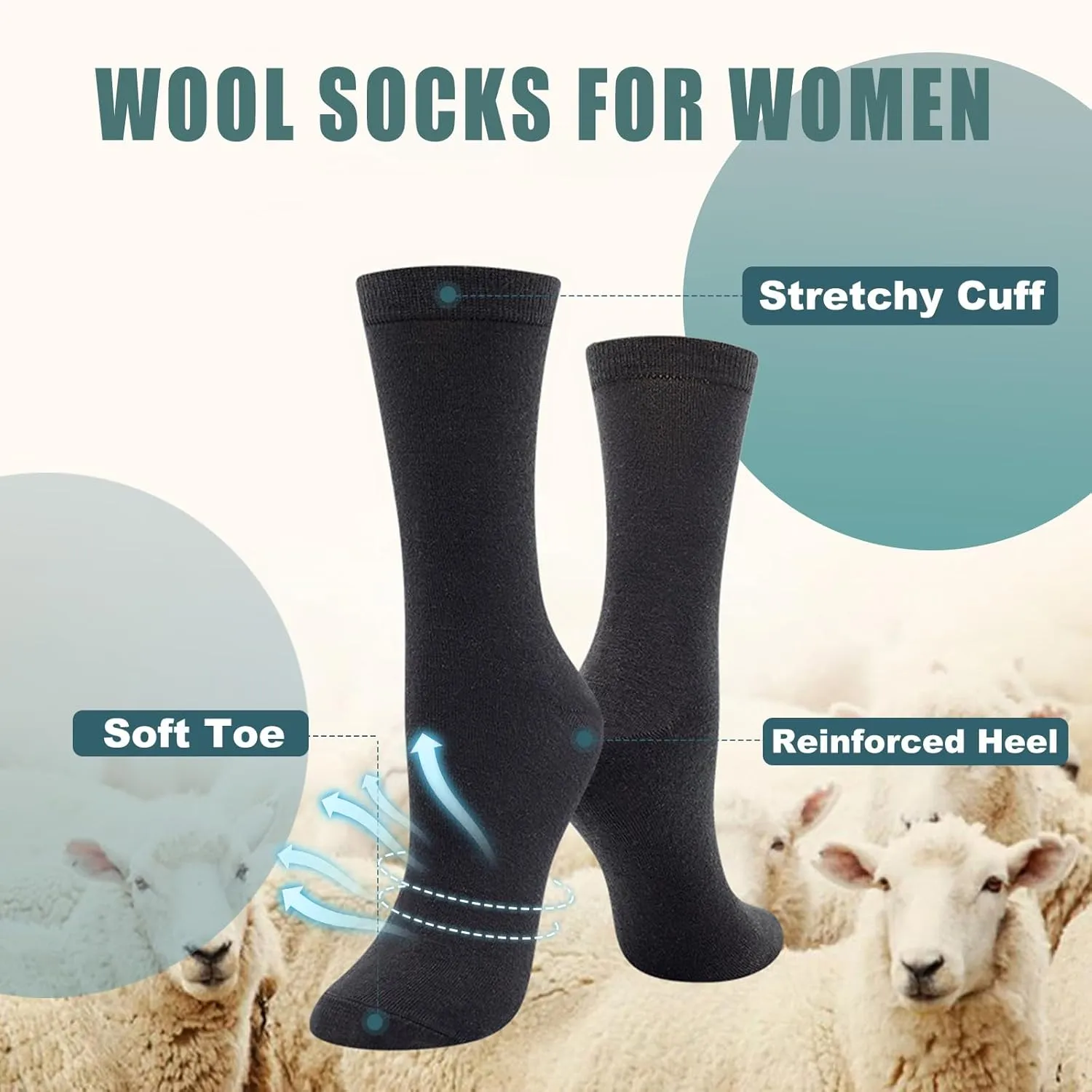 BISOUSOX Merino Wool Socks for Women Thin Black Womens Dress Socks Lightweight Crew Smart Wool Hiking Socks for Women