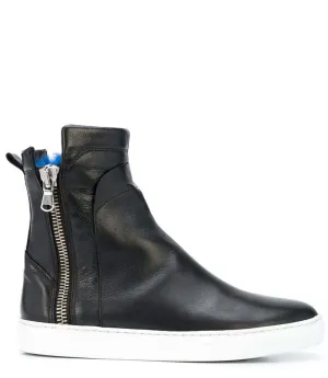 Black Leather Double Zip Shearling Boot