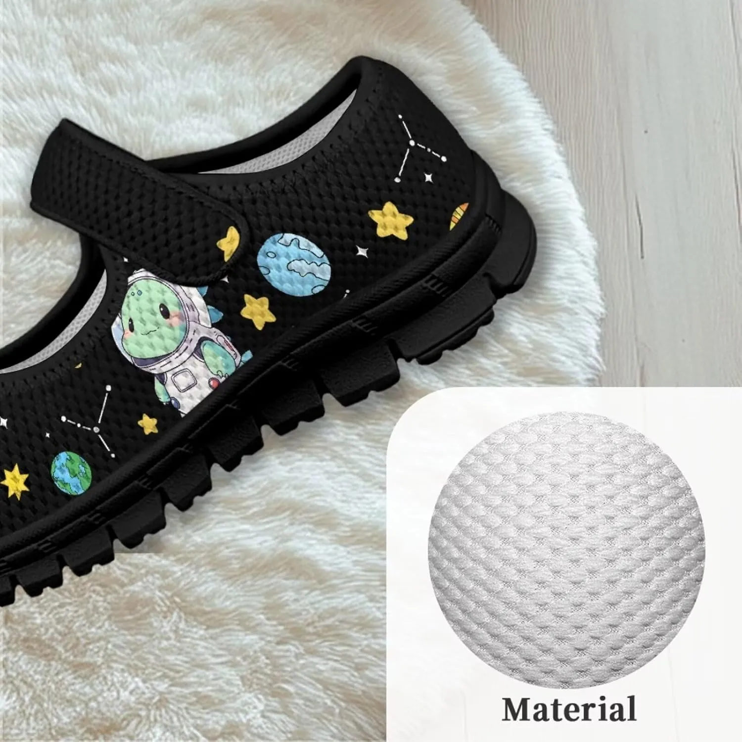 Black Series Print Mary Jane Sneakers for Girls Anti-Slip Planet Mesh Sneaker School Shoes Cozy Dress Shoes for Party,Wedding,Traveling