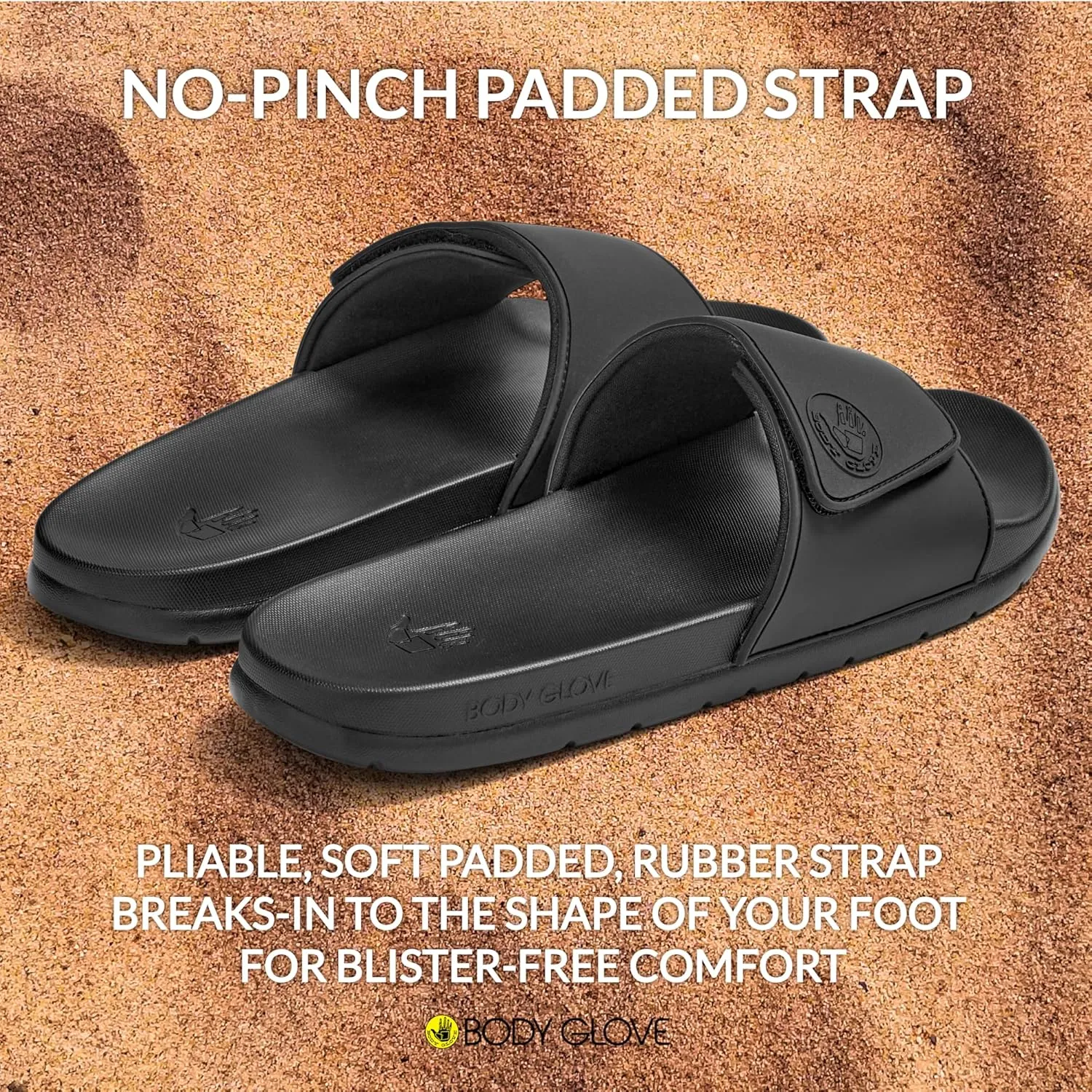 Body Glove Men’s Slides, Cushioned Slide-on Sandal Slippers with Padded Adjustable Strap
