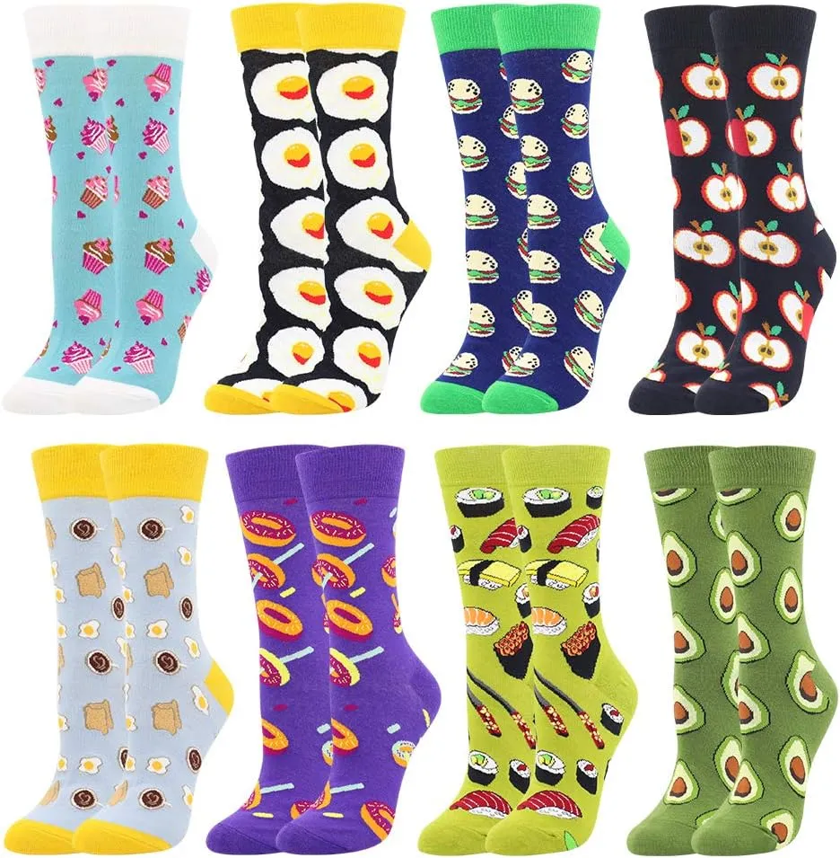BONANGEL Women's Girls Novelty Funny Crew Socks,Crazy Cute Animal Food Design Socks Cotton,Girl's Gift