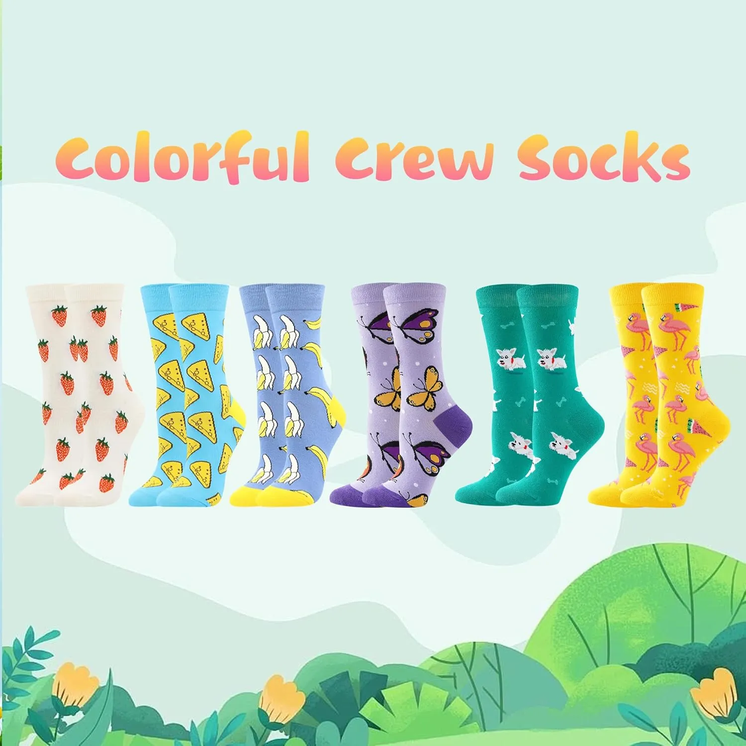 BONANGEL Women's Girls Novelty Funny Crew Socks,Crazy Cute Animal Food Design Socks Cotton,Girl's Gift