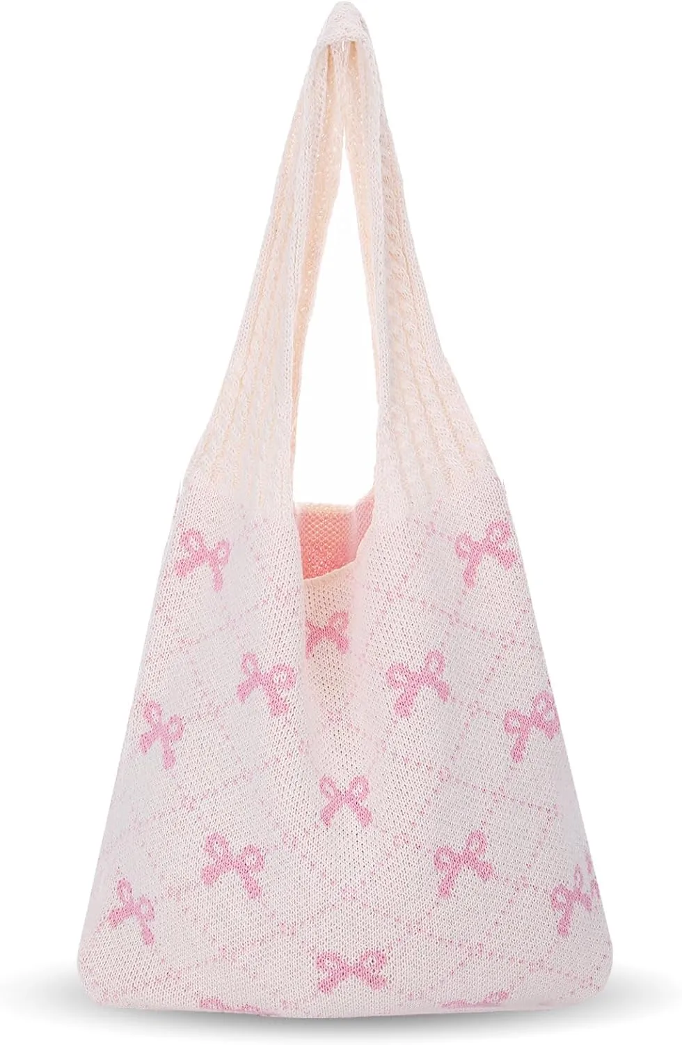 Bow Tote Bag,Crochet Tote Bag for Women Girl,Aesthetic Mesh Knitted Travel Beach Shoulder Handbags for Spring Summer