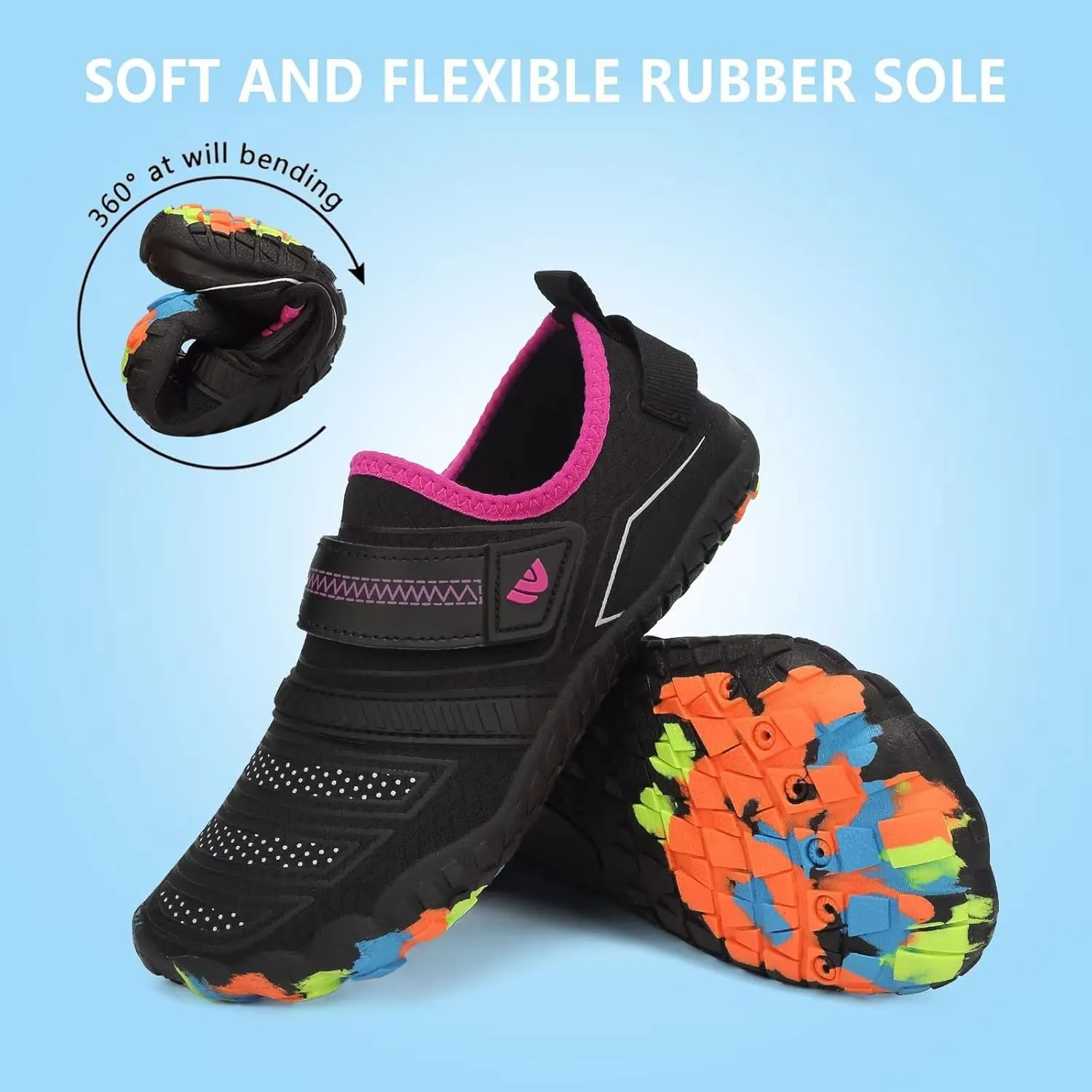 Boys & Girls Water Shoes Lightweight Comfort Sole Easy Walking Athletic Slip on Aqua 5 Toe Sock(Toddler/Little Kid/Big Kid)