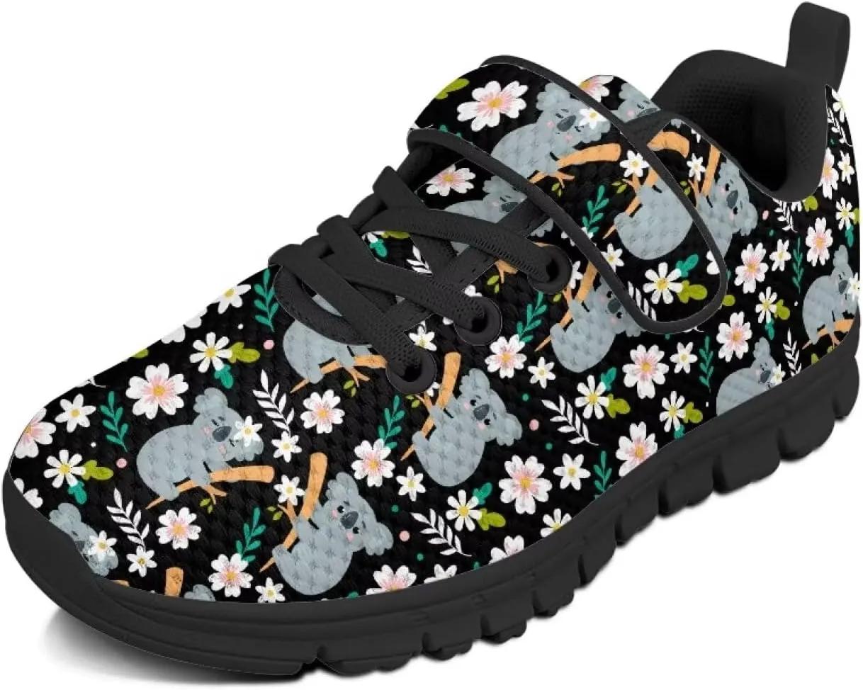 Boys Girls Sneakers Kids Breathable Lightweight Strap Tennis Athletic Running Shoes Koala Floral Pattern