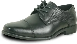 bravo! Boy Dress Shoe King Lace-up Oxford Plain Toe or Cap Toe Leather Sock for School Uniform Formal Event Size from Toddler to Youth Black Brown Cognac
