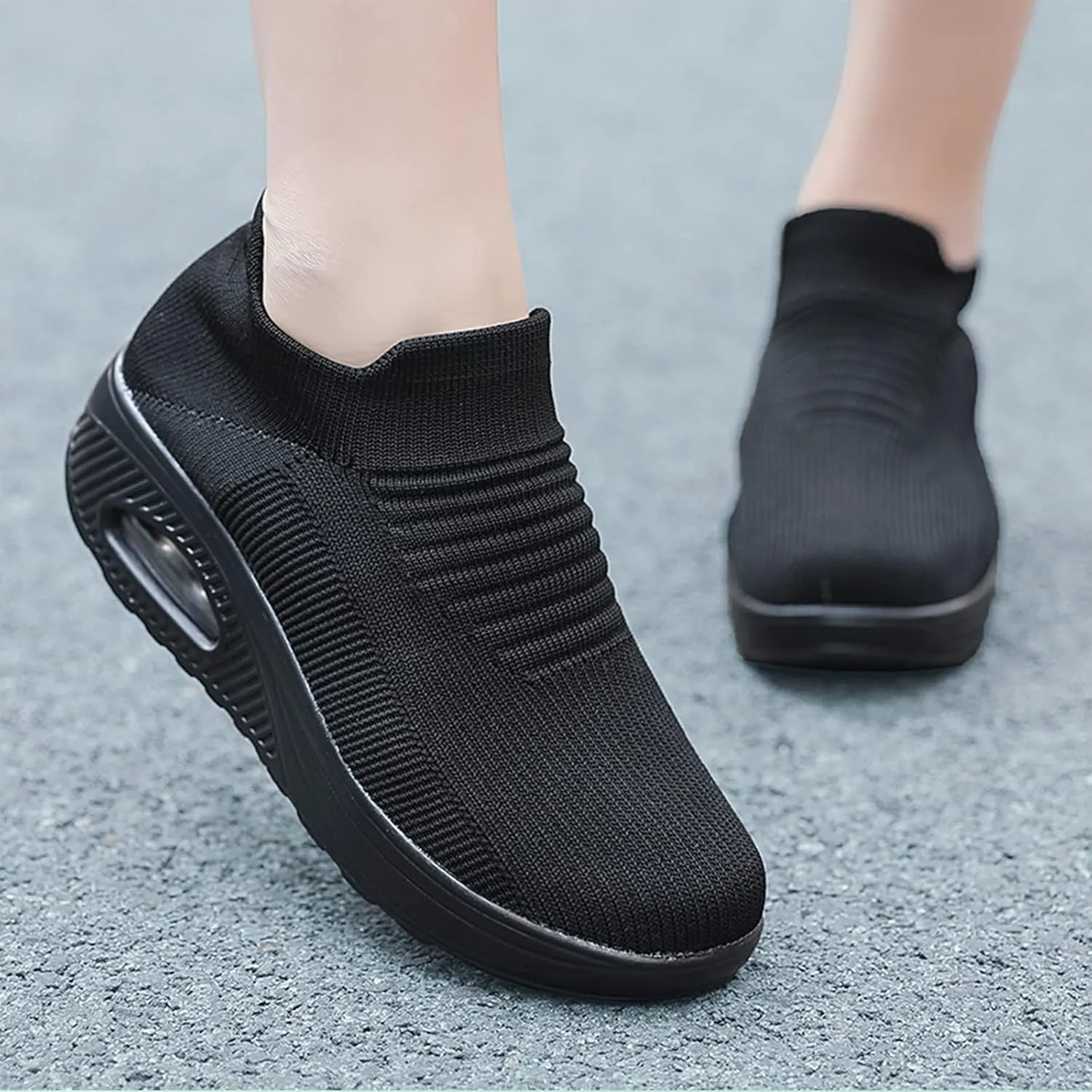Breathable Casual Air Cushion Slip-On Orthopedic Diabetic Walking Shoes, Women's Walking Shoes Sock Sneakers