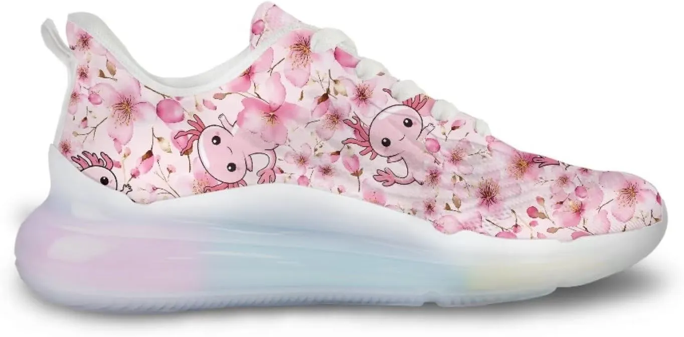 Breathable Walking Shoe Fashion Atmospheric Cushion Running Shoes for Women Comfort Soft Rubber Sole Non Slip Shoes for Gym Size 6-11 White Sole
