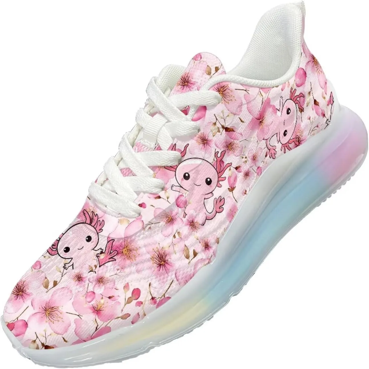 Breathable Walking Shoe Fashion Atmospheric Cushion Running Shoes for Women Comfort Soft Rubber Sole Non Slip Shoes for Gym Size 6-11 White Sole