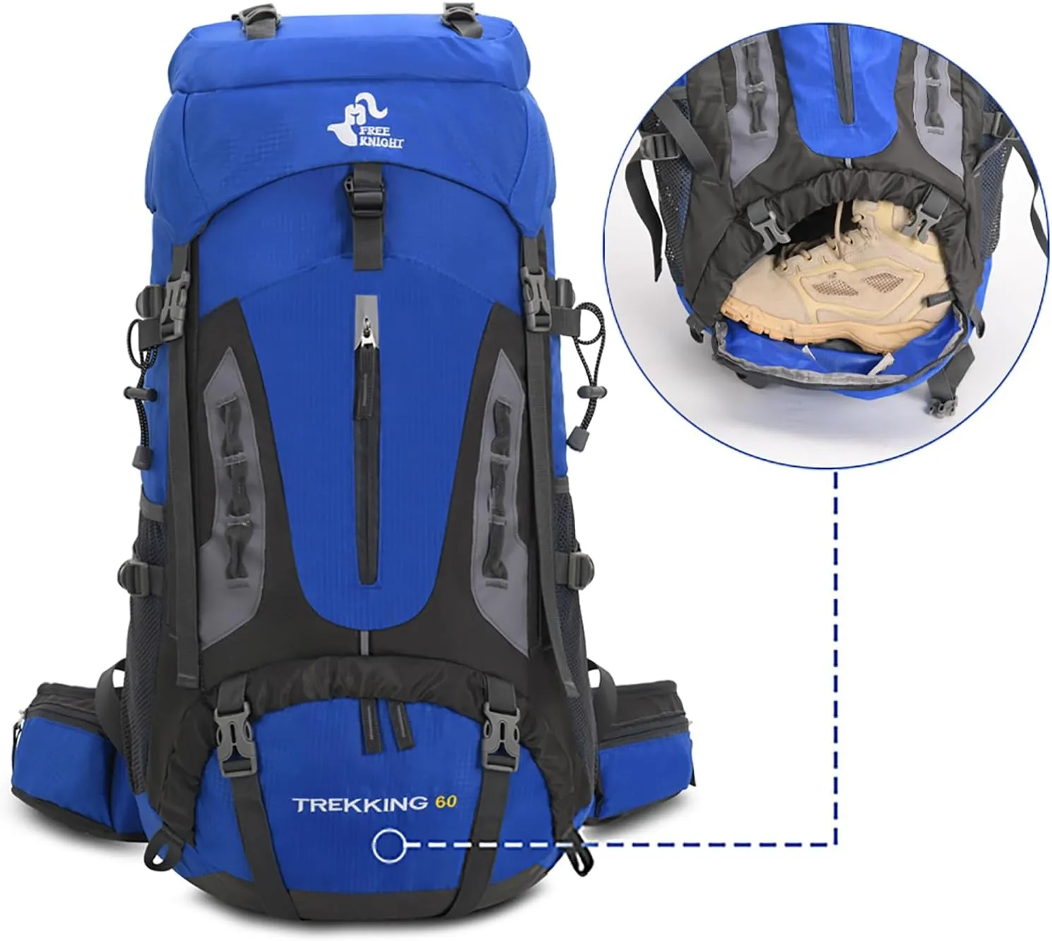 Bseash 60L Hiking Camping Backpack with Rain Cover, Waterproof Large Capacity Outdoor Sport Travel Daypack Climbing Touring (Blue)