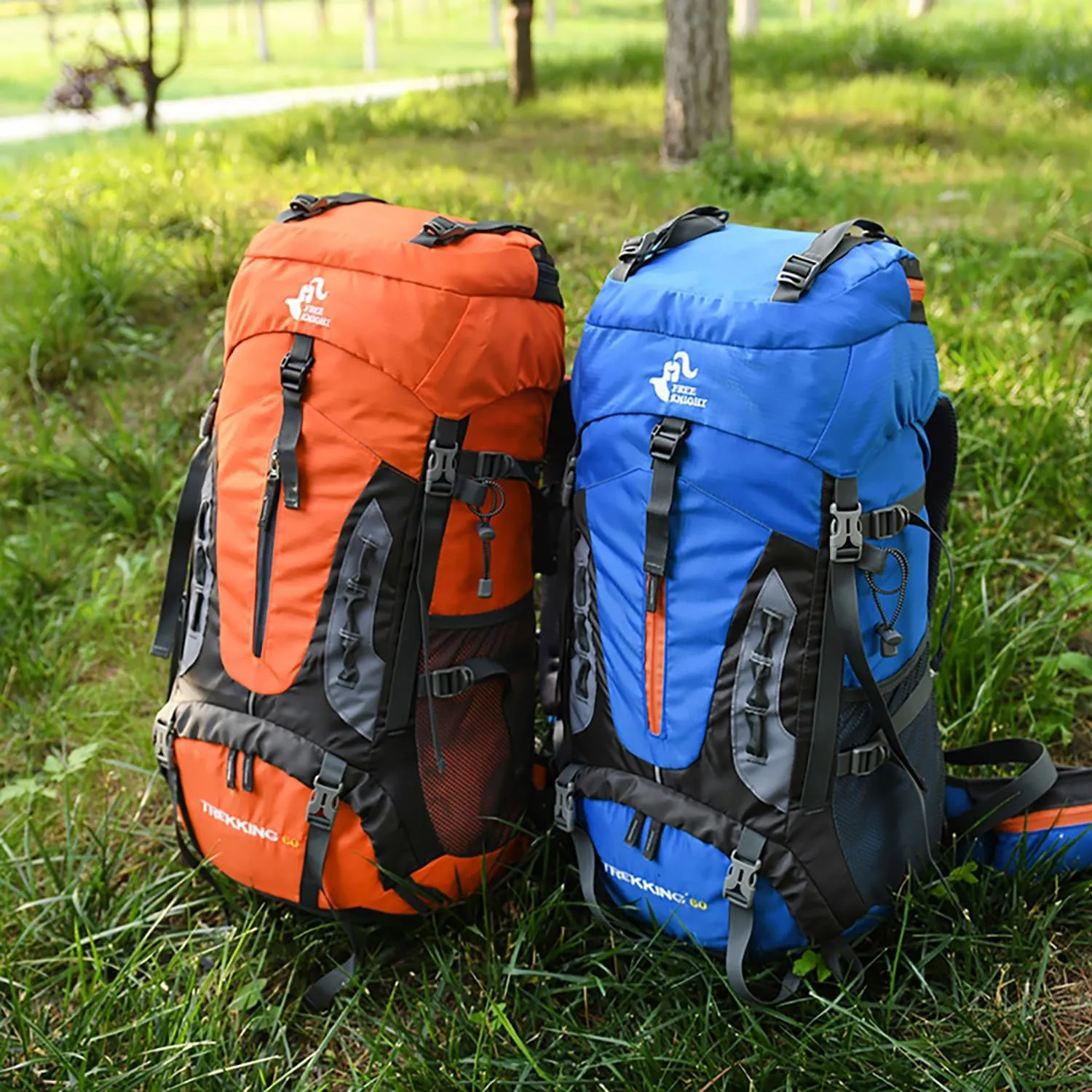 Bseash 60L Hiking Camping Backpack with Rain Cover, Waterproof Large Capacity Outdoor Sport Travel Daypack Climbing Touring (Blue)