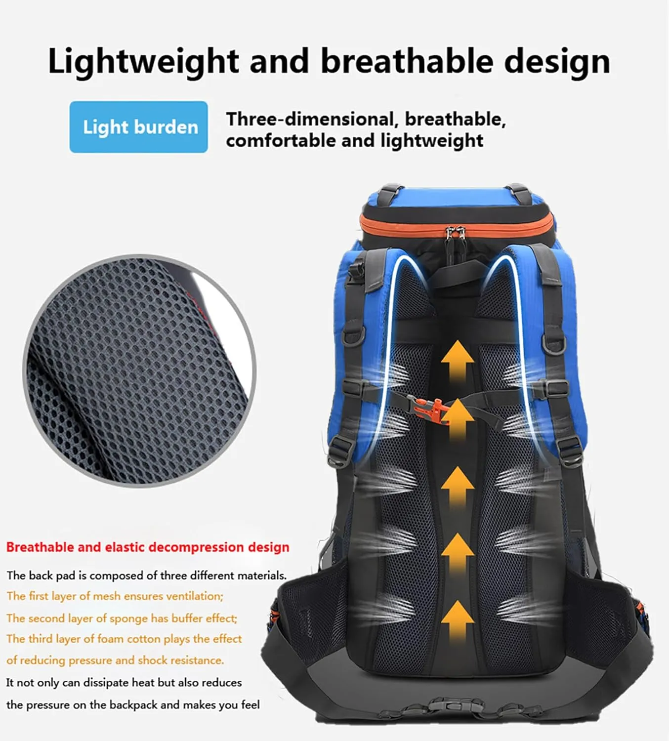 Bseash 60L Hiking Camping Backpack with Rain Cover, Waterproof Large Capacity Outdoor Sport Travel Daypack Climbing Touring (Blue)