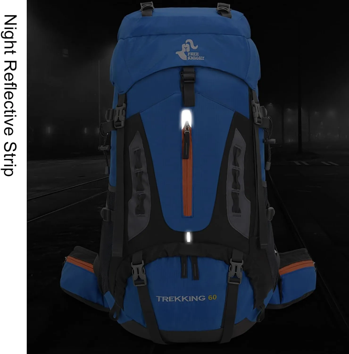 Bseash 60L Hiking Camping Backpack with Rain Cover, Waterproof Large Capacity Outdoor Sport Travel Daypack Climbing Touring (Blue)