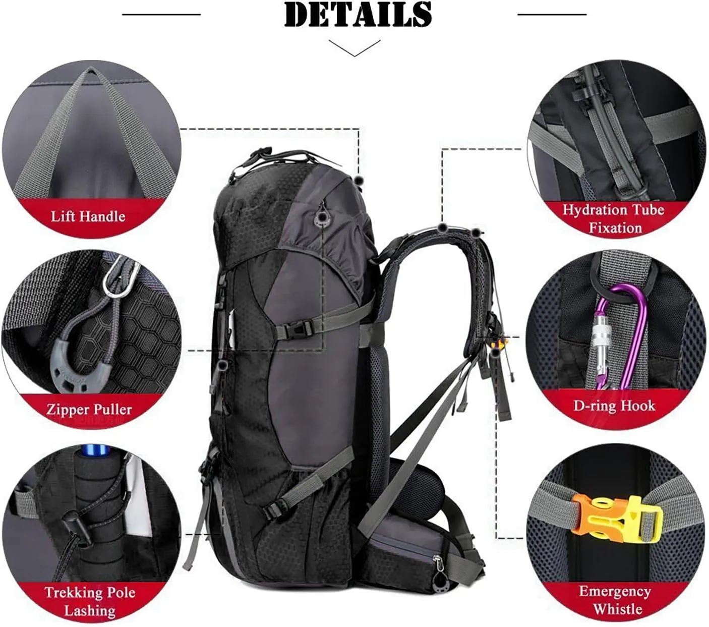 Bseash 60L Waterproof Hiking Camping Backpack with Rain Cover, Large Outdoor Sport Travel Daypack Rucksack for Climbing