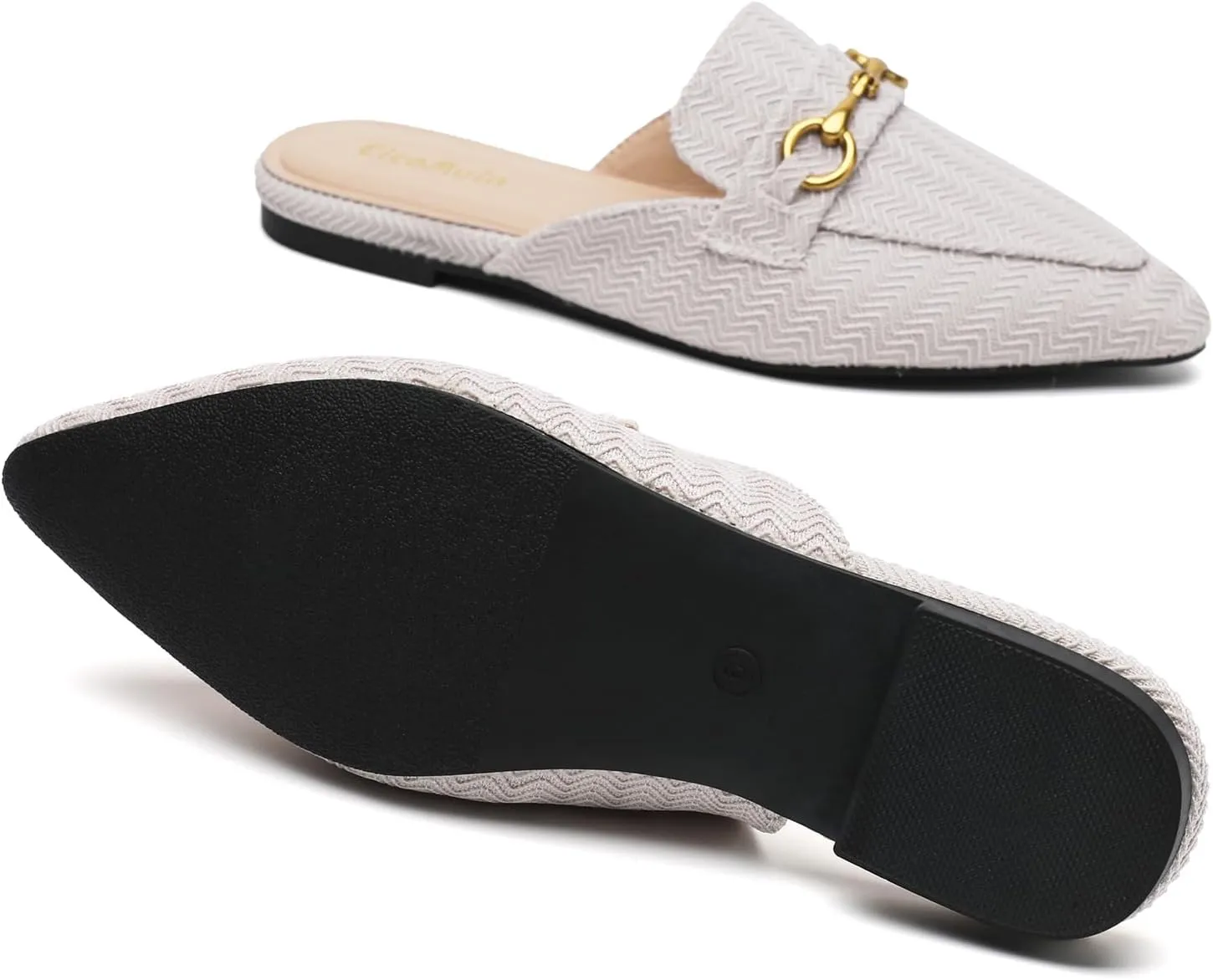Buckle Mules for Women Pointed Toe Backless Flat Mules Slip on Slides Loafer Shoes