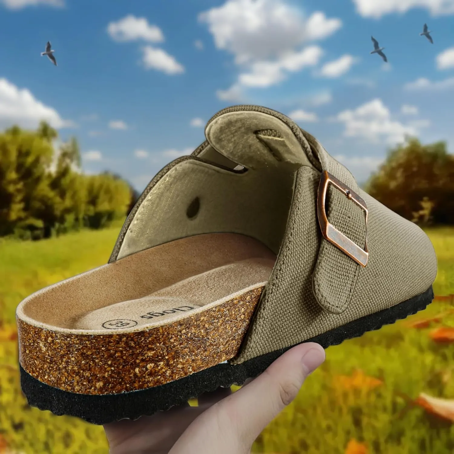 BULLIANT Men Clogs Mules Sandals Slippers Nurse Shoes Unisex-Suede Upper Cushioned Cork-Footbed