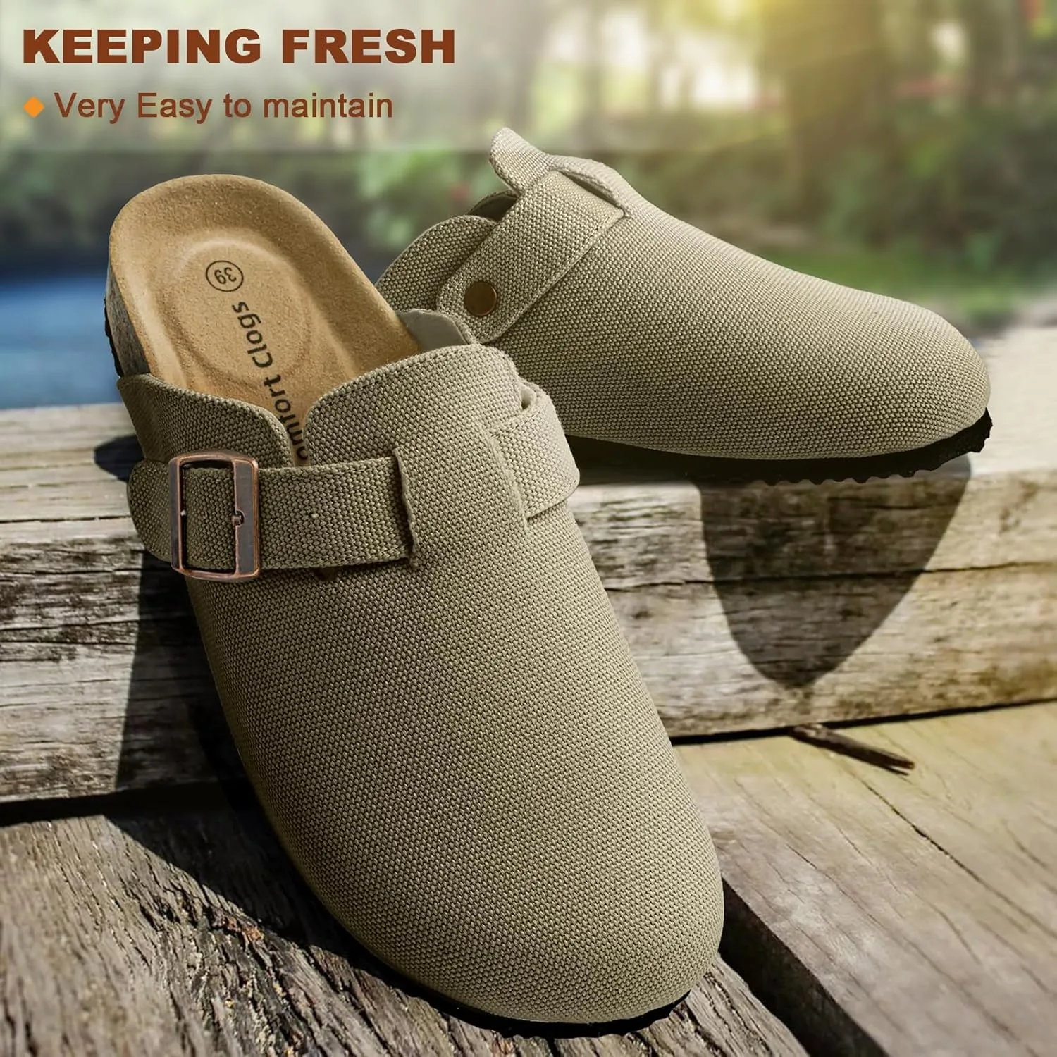 BULLIANT Men Clogs Mules Sandals Slippers Nurse Shoes Unisex-Suede Upper Cushioned Cork-Footbed