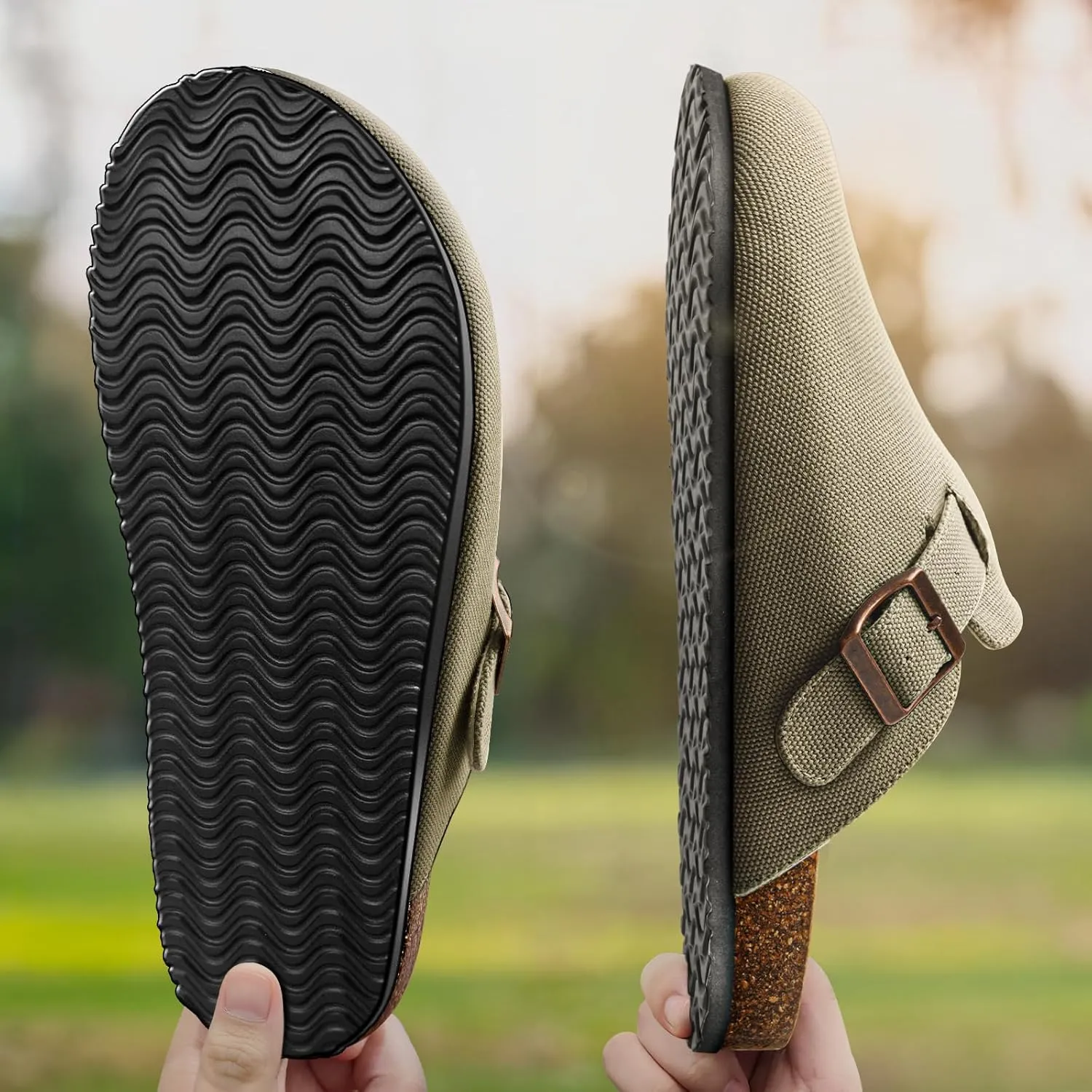 BULLIANT Men Clogs Mules Sandals Slippers Nurse Shoes Unisex-Suede Upper Cushioned Cork-Footbed