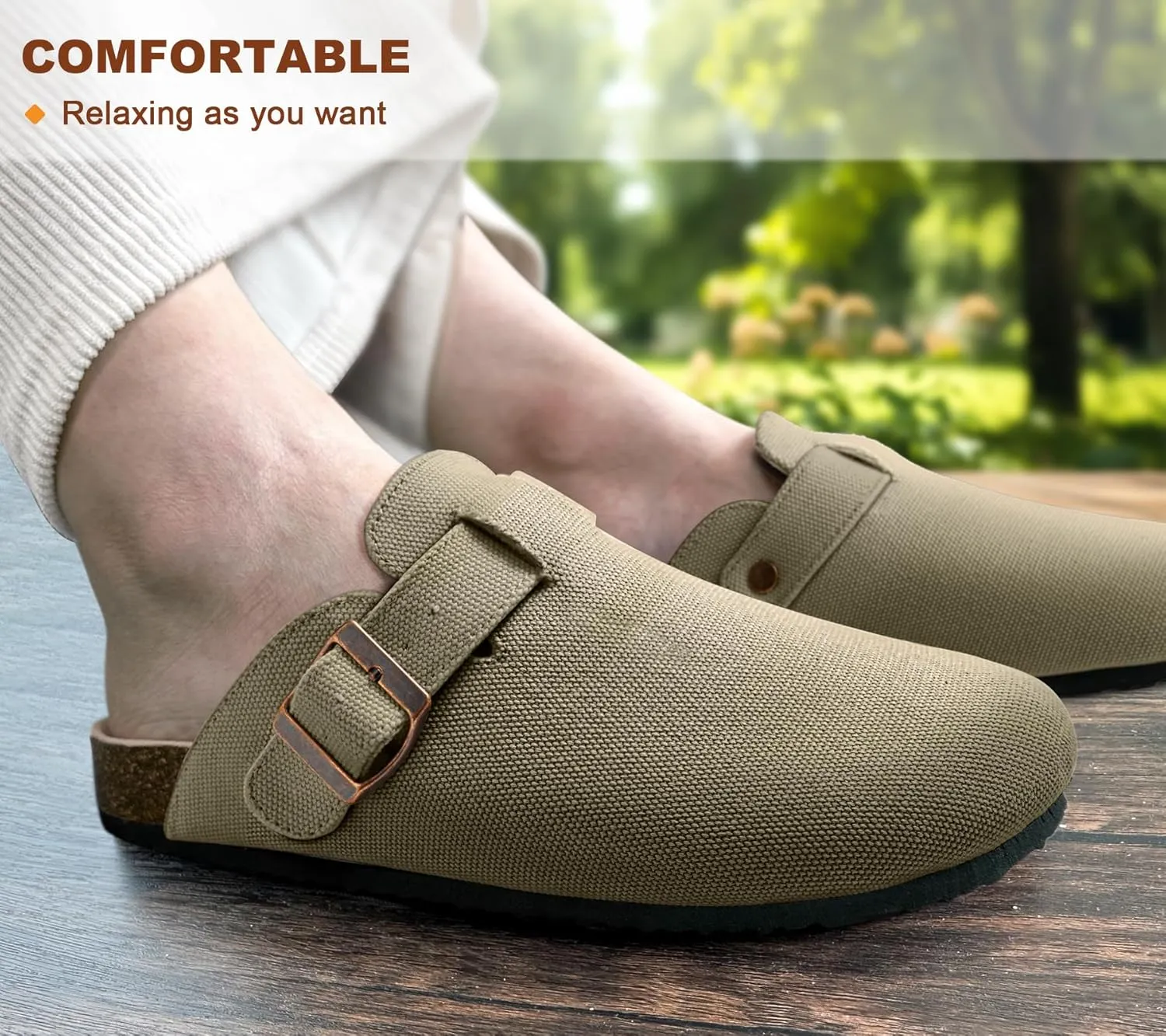 BULLIANT Men Clogs Mules Sandals Slippers Nurse Shoes Unisex-Suede Upper Cushioned Cork-Footbed