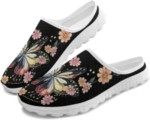 Butterfly Mule Tennis Shoes for Women Round Toe Classic Garden Clogs Lightweight Travel Shoes with EVA Sole