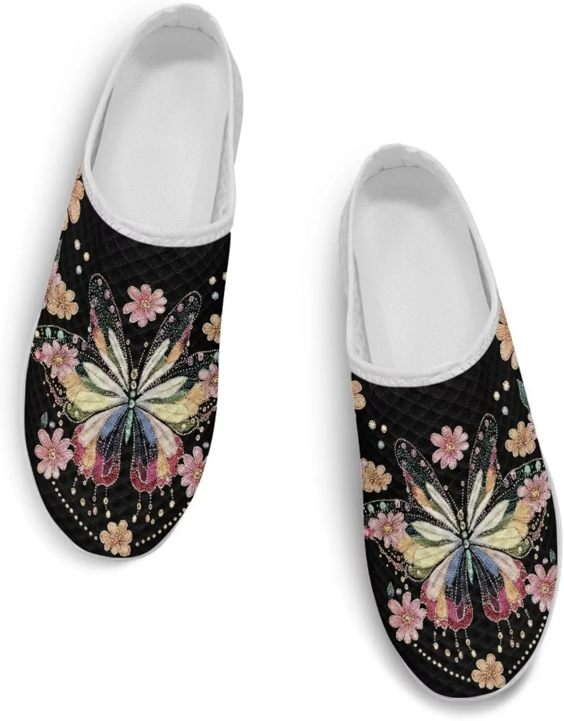 Butterfly Mule Tennis Shoes for Women Round Toe Classic Garden Clogs Lightweight Travel Shoes with EVA Sole