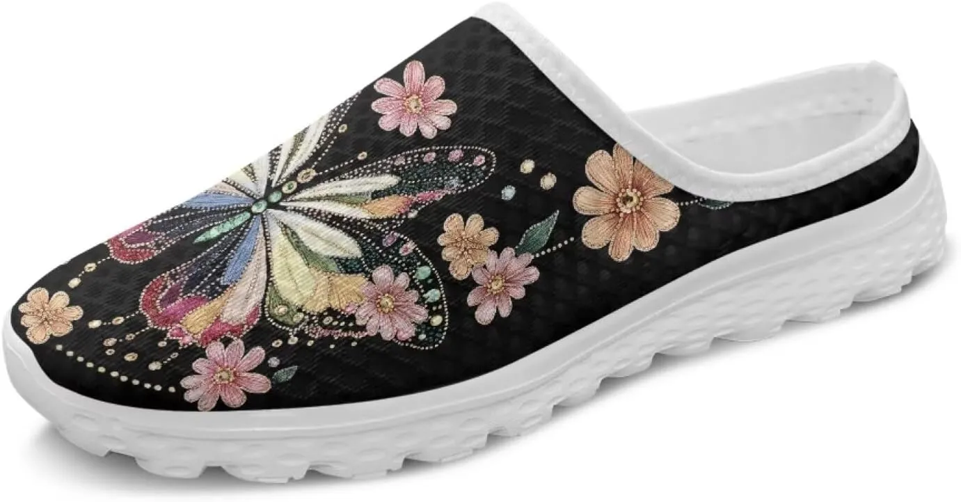 Butterfly Mule Tennis Shoes for Women Round Toe Classic Garden Clogs Lightweight Travel Shoes with EVA Sole