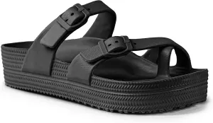 CAMVAVSR Womens Sandals with Arch Support - Comfortable Adjustable Buckles Beach Slides - Lightweight Summer Platform Sandal Chunky Cushioned