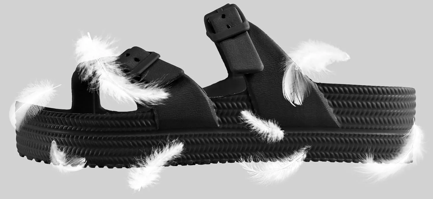 CAMVAVSR Womens Sandals with Arch Support - Comfortable Adjustable Buckles Beach Slides - Lightweight Summer Platform Sandal Chunky Cushioned