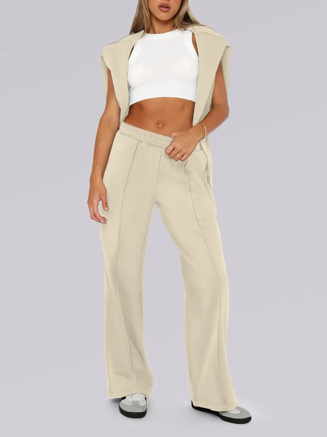 Caracilia Women's 2 Piece Outfits Sweatsuit Sets Oversized Hoodies Wide Leg Sweatpant Tracksuit 2024 Fall Matching Lounge Set