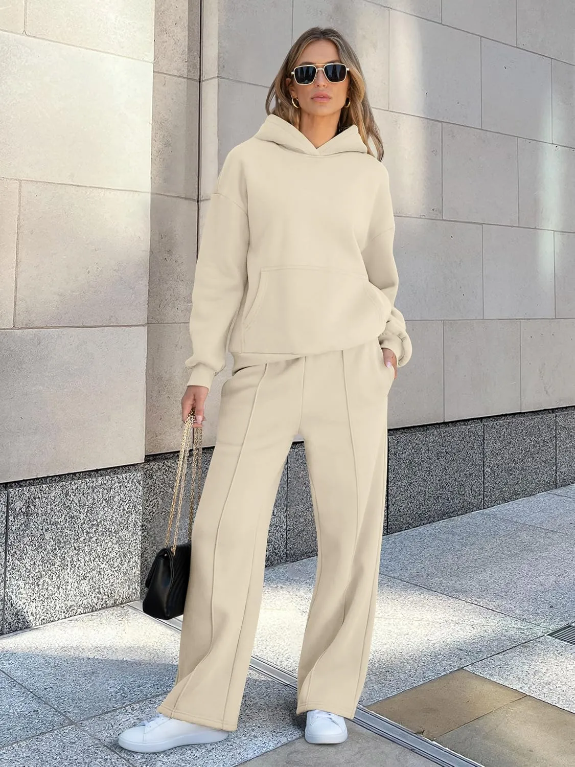 Caracilia Women's 2 Piece Outfits Sweatsuit Sets Oversized Hoodies Wide Leg Sweatpant Tracksuit 2024 Fall Matching Lounge Set