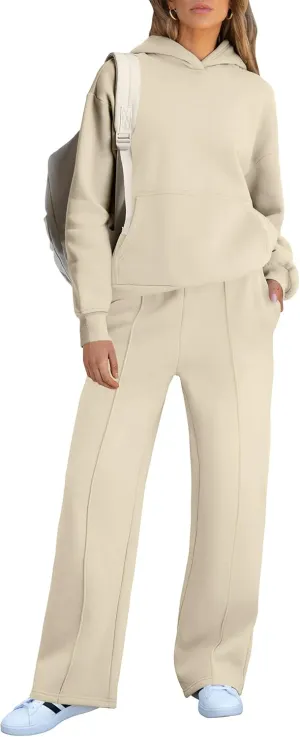 Caracilia Women's 2 Piece Outfits Sweatsuit Sets Oversized Hoodies Wide Leg Sweatpant Tracksuit 2024 Fall Matching Lounge Set