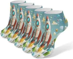 Cartoon Rockets 5 Pairs Ankle Socks Comfort Athletic Socks Low Cut Breathable Casual Sock for Unisex