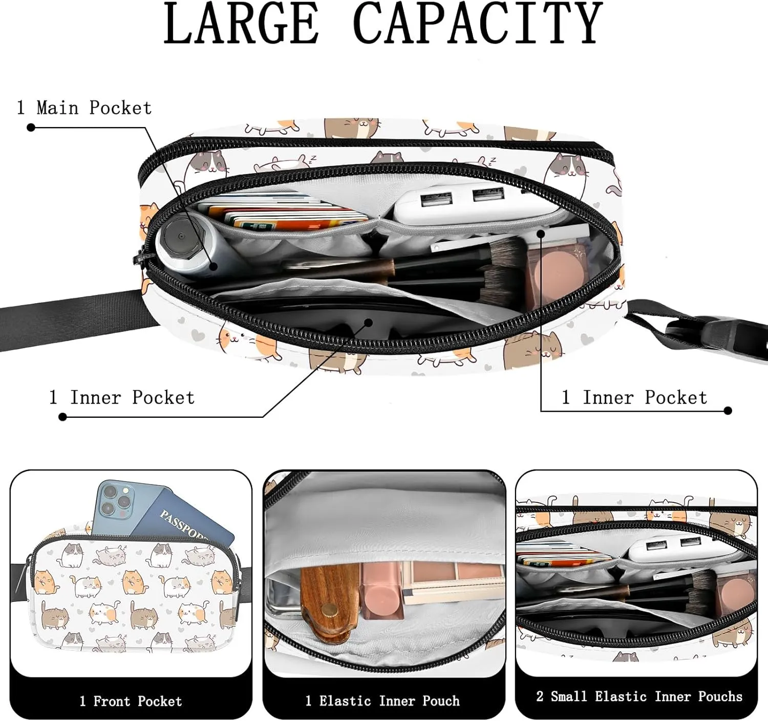 Cat Fanny Pack Women Belt Bag Fashion Waist Pack Easy for Store with Adjustable Strap Traveling Hiking Running Walking