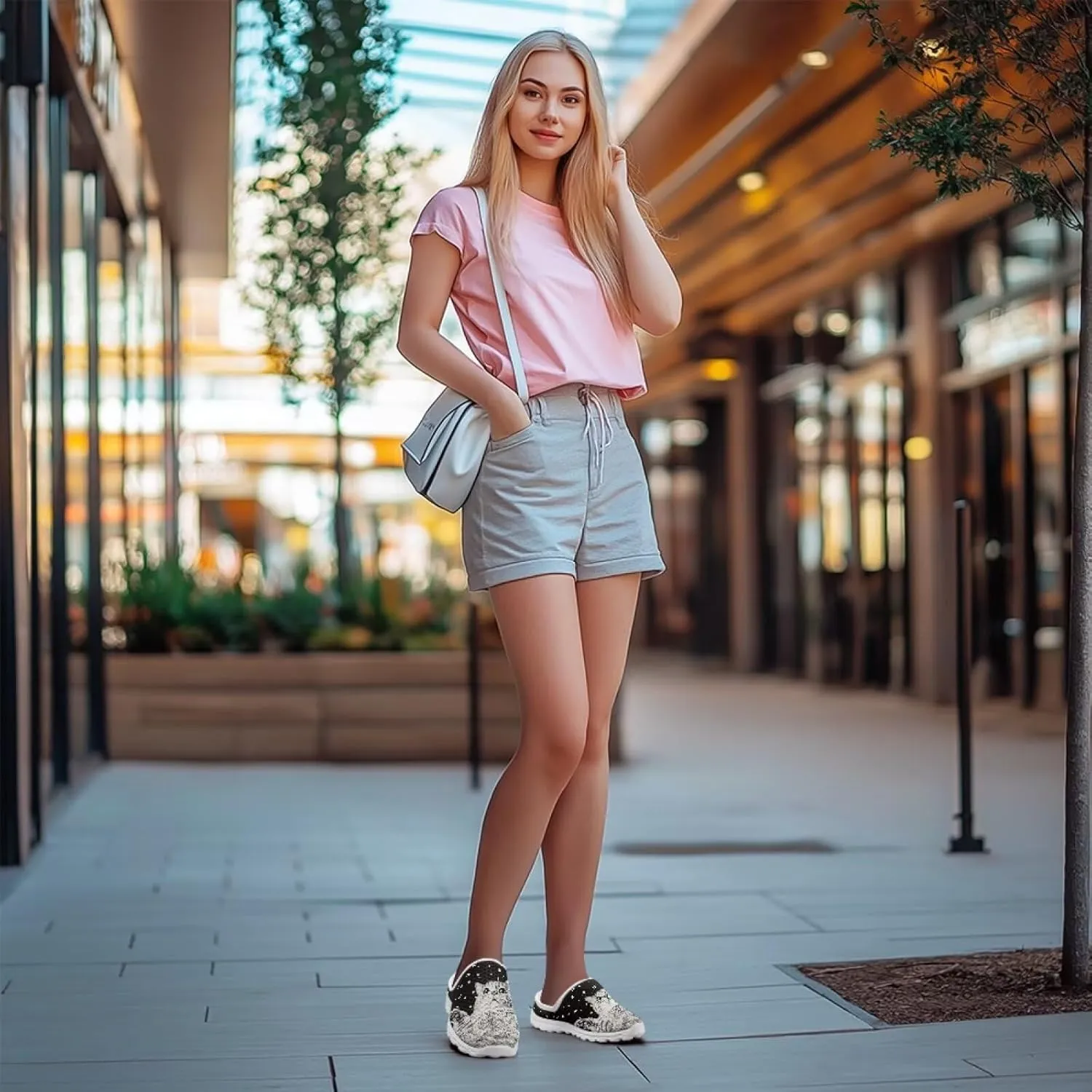 Cat Print Mule Shoes for Women Low Top Non Slip Garden Shoes Low Top Sneaker Breathable Casual Flats Mule Sneakers