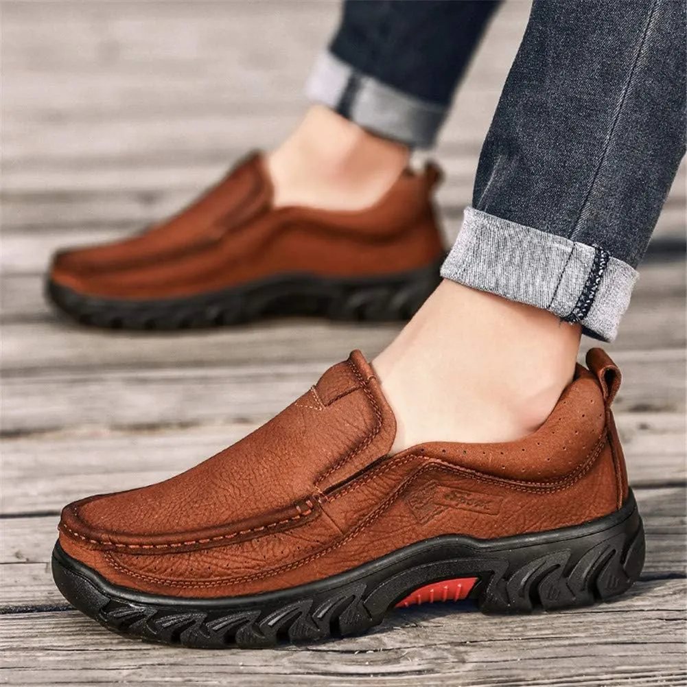 CHICLOVEY Men's Slip-on Outdoor Jungle Moccasins Wide Feet Leather Hiking Trekking Shoes