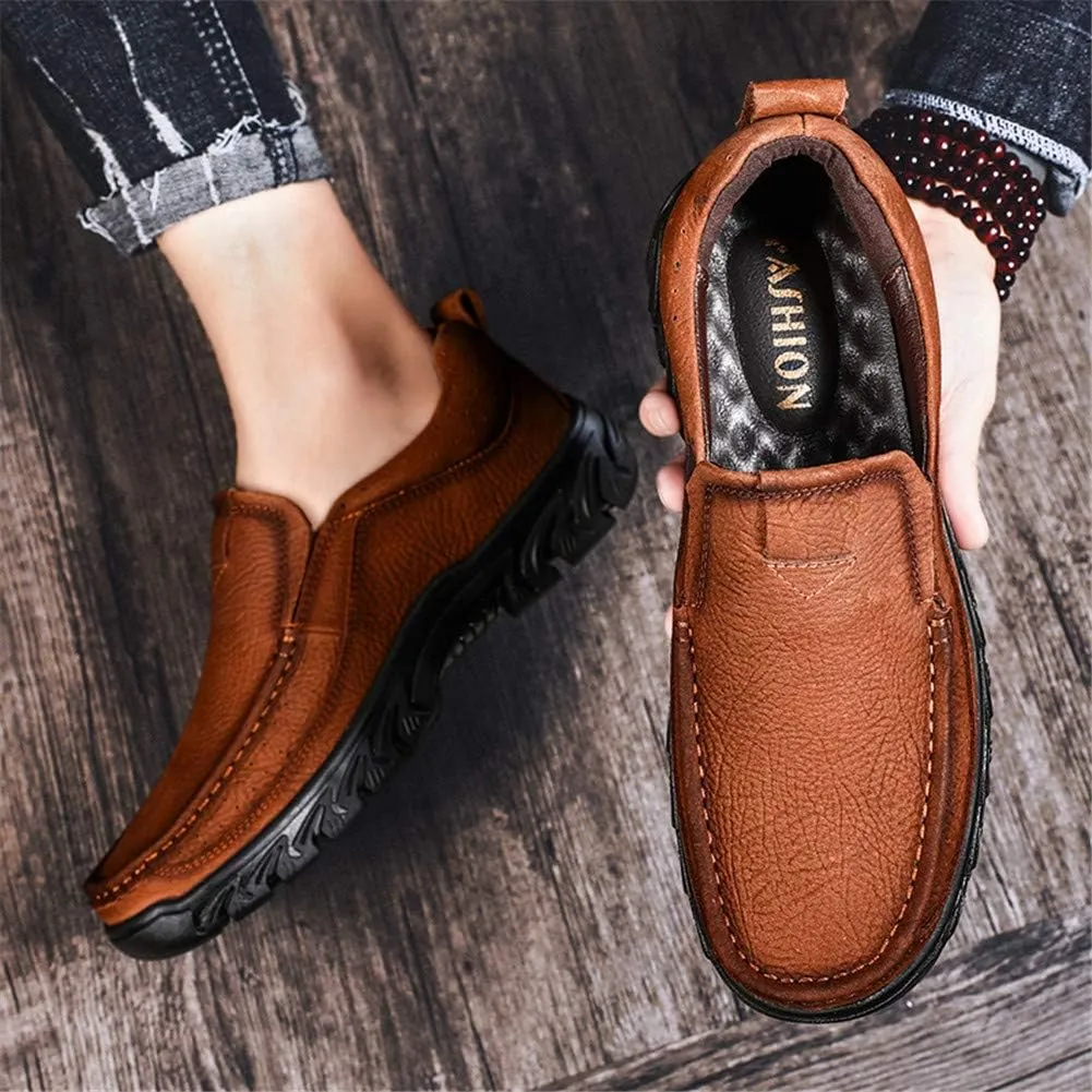 CHICLOVEY Men's Slip-on Outdoor Jungle Moccasins Wide Feet Leather Hiking Trekking Shoes