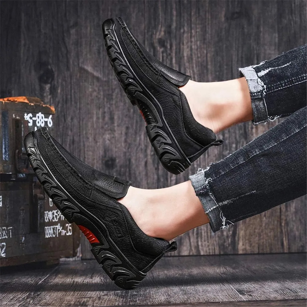 CHICLOVEY Men's Slip-on Outdoor Jungle Moccasins Wide Feet Leather Hiking Trekking Shoes