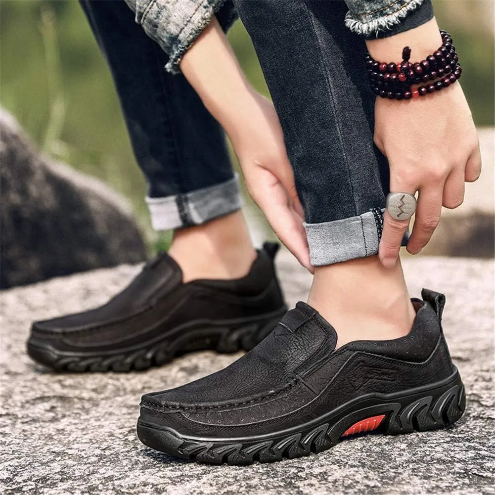 CHICLOVEY Men's Slip-on Outdoor Jungle Moccasins Wide Feet Leather Hiking Trekking Shoes