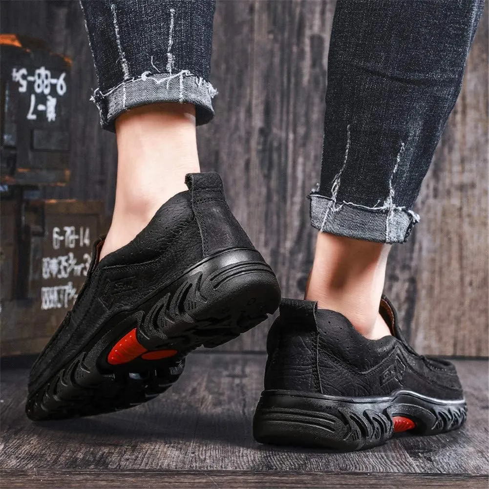 CHICLOVEY Men's Slip-on Outdoor Jungle Moccasins Wide Feet Leather Hiking Trekking Shoes