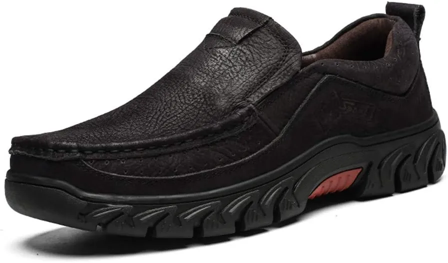CHICLOVEY Men's Slip-on Outdoor Jungle Moccasins Wide Feet Leather Hiking Trekking Shoes