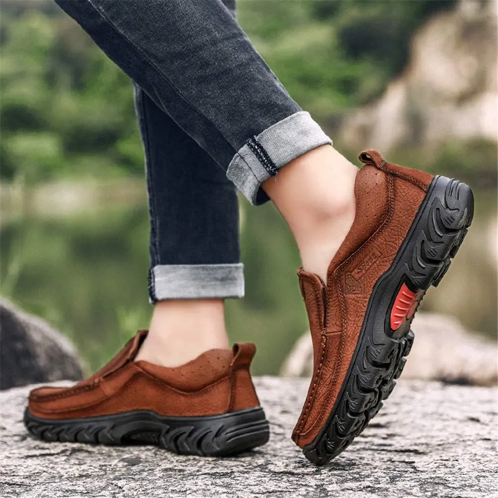 CHICLOVEY Men's Slip-on Outdoor Jungle Moccasins Wide Feet Leather Hiking Trekking Shoes