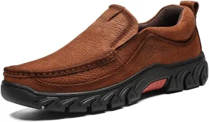 CHICLOVEY Men's Slip-on Outdoor Jungle Moccasins Wide Feet Leather Hiking Trekking Shoes