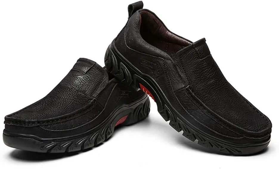 CHICLOVEY Men's Slip-on Outdoor Jungle Moccasins Wide Feet Leather Hiking Trekking Shoes