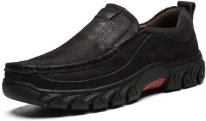 CHICLOVEY Men's Slip-on Outdoor Jungle Moccasins Wide Feet Leather Hiking Trekking Shoes