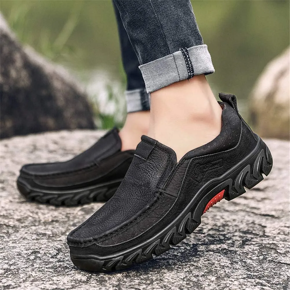 CHICLOVEY Men's Slip-on Outdoor Jungle Moccasins Wide Feet Leather Hiking Trekking Shoes