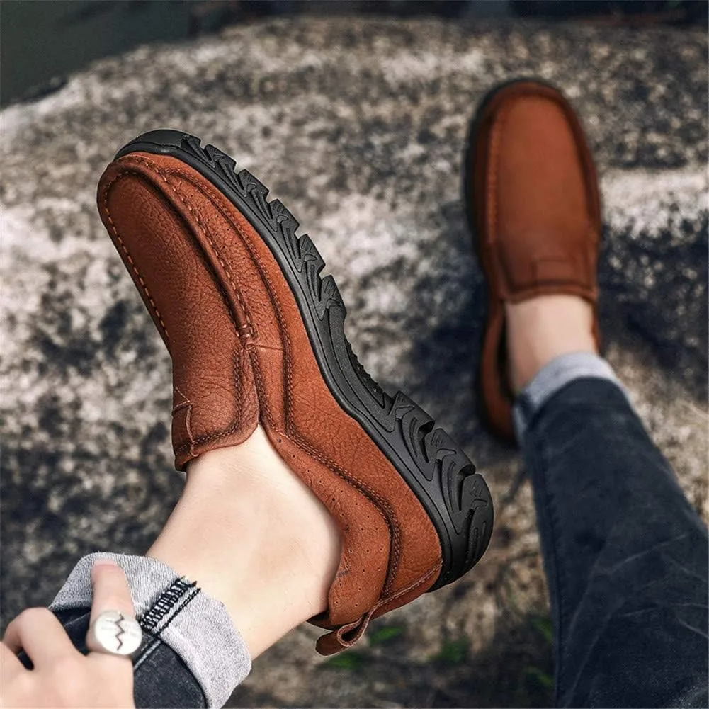 CHICLOVEY Men's Slip-on Outdoor Jungle Moccasins Wide Feet Leather Hiking Trekking Shoes