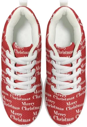 Children's Christmas Sneaker Cozy Lightweight Breathable Anti-Skid Hiking Shoes for Big Kids Athletic Lace-Up Walking Sneaker for Litter Kids US 11.5-3