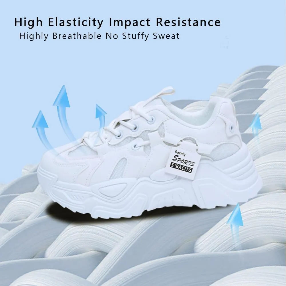 Chunky Sneakers for Women,Anti Slip Fashionable Retro Height Increasing Lace up Shoes,Breathable Verastile Casual Style