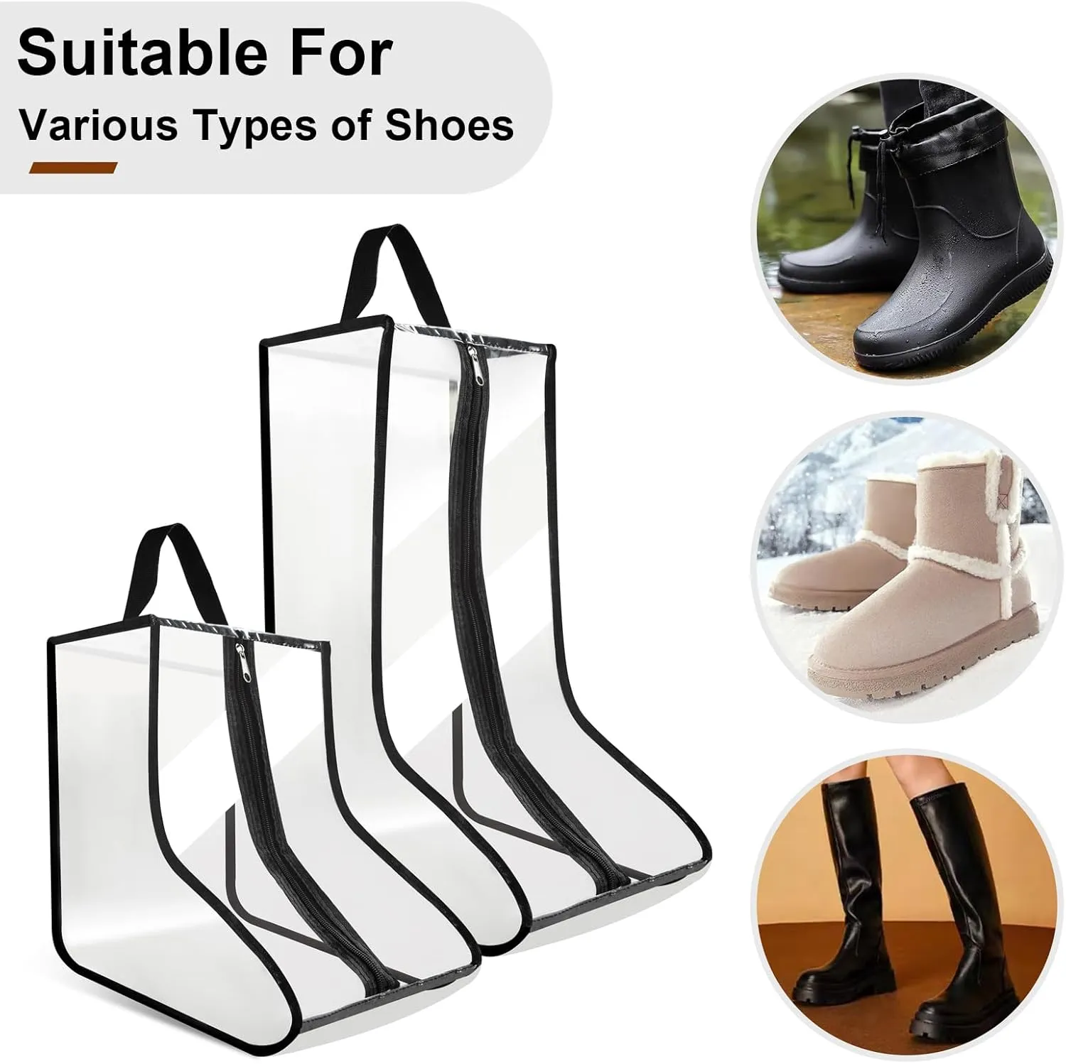 CiBiZi Clear Boot Bags Organizer for Travel Waterproof Cowboy Boots Bag Portable Shoe Travel Bag for Women Hangable Ski Boot Bag Dust-free Tall Boot Storage Bag