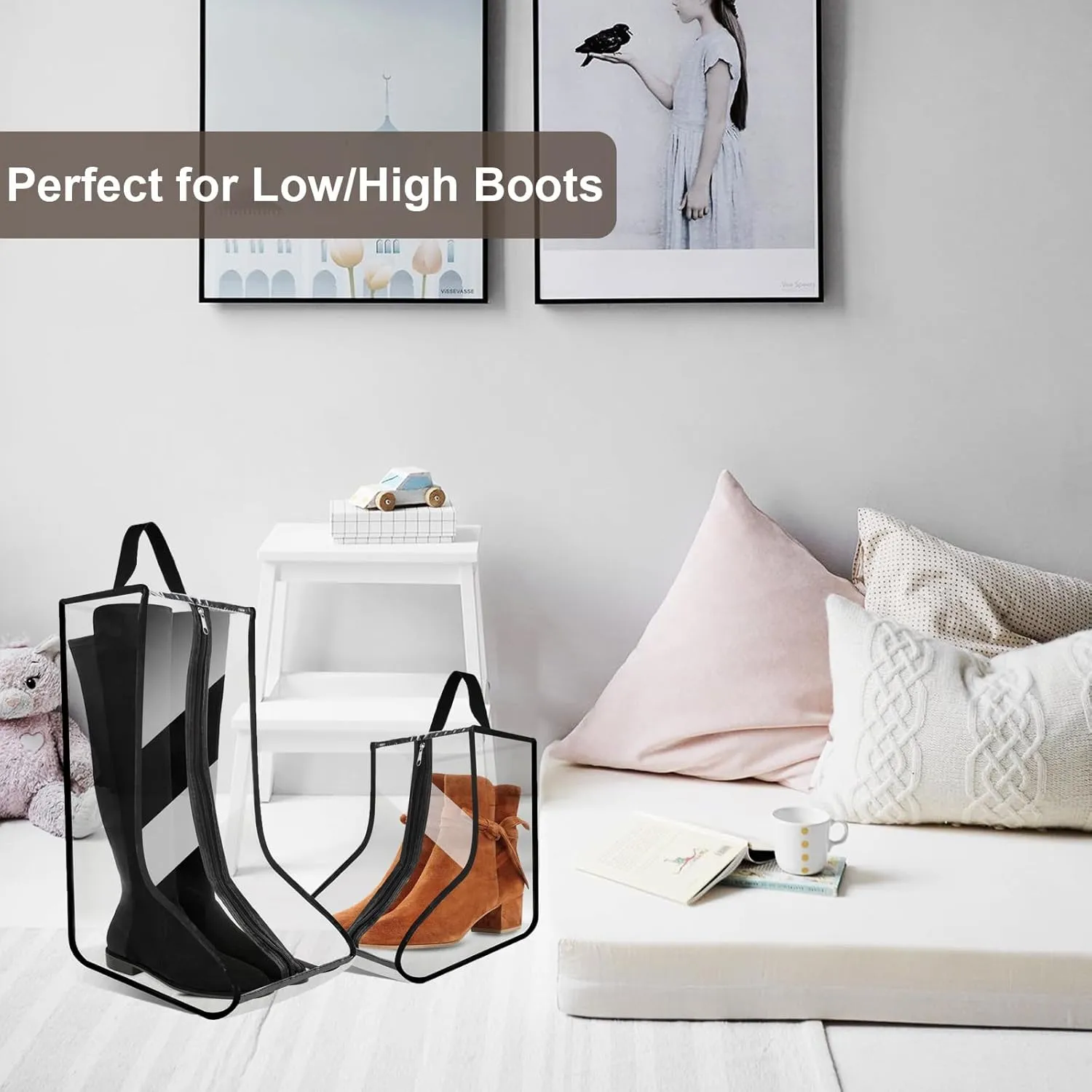 CiBiZi Clear Boot Bags Organizer for Travel Waterproof Cowboy Boots Bag Portable Shoe Travel Bag for Women Hangable Ski Boot Bag Dust-free Tall Boot Storage Bag